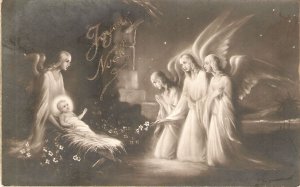 Baby Jesus with the Angels Old vintage Italian religious postcard