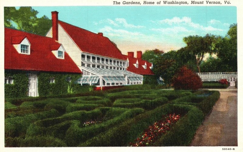 Vintage Postcard The Flower Gardens Home Of Washington Mount Vernon Virginia VA