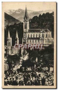 Old Postcard Lourdes Grotto and Basilica