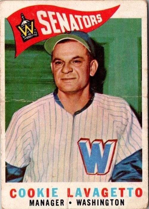 1960 Topps Baseball Card Cookie Lavagetto Manager Washington Senators sk10559