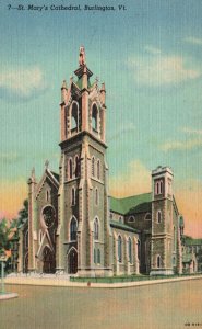 Vintage Postcard Saint Mary's Cathedral Church Burlington Vermont Religious Bldg