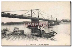 Old Postcard Fishing Fisherman Ancenis The suspension bridge