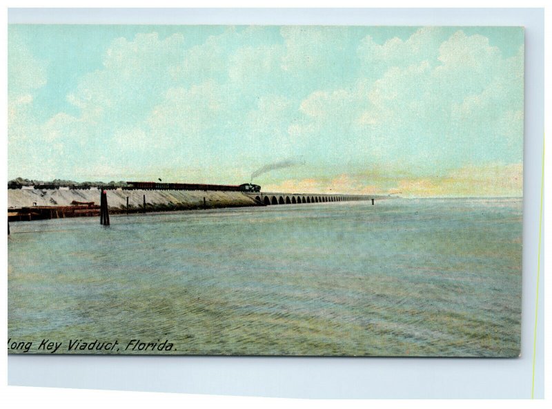 Early Florida Long Key Viaduct Postcard Passenger Train