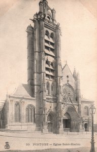 VINTAGE POSTCARD PONTOISE CHURCH OF SAINT MACLOU c. 1920's FRANCE