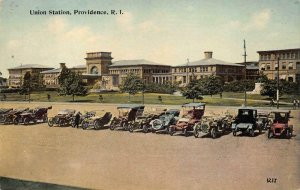 UNION STATION TRAIN DEPOT CARS PROVIDENCE RHODE ISLAND POSTCARD (c. 1910)