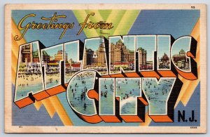 1945 Greetings From Atlantic City New Jersey Large Letter Posted Postcard