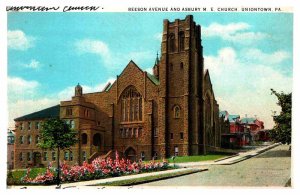 Postcard CHURCH SCENE Uniontown Pennsylvania PA AP5459