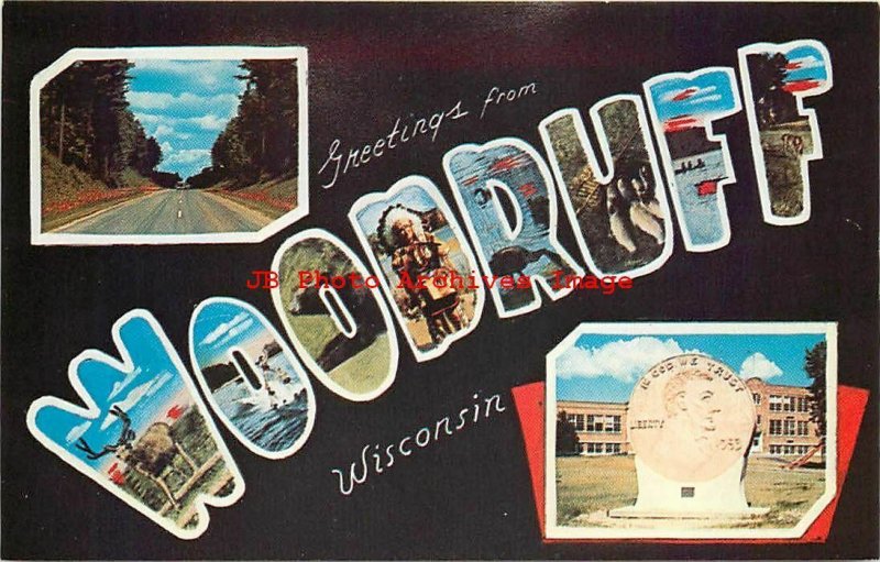 WI, Woodruff, Wisconsin, Greetings Large Letter Chrome, Scenes, Native Indian