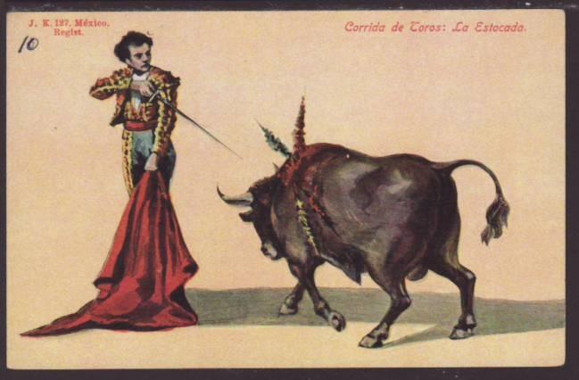 Bullfighter,Bull Postcard 