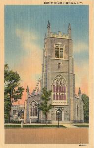 Geneva New York~Trinity Church~1940s Linen Postcard 