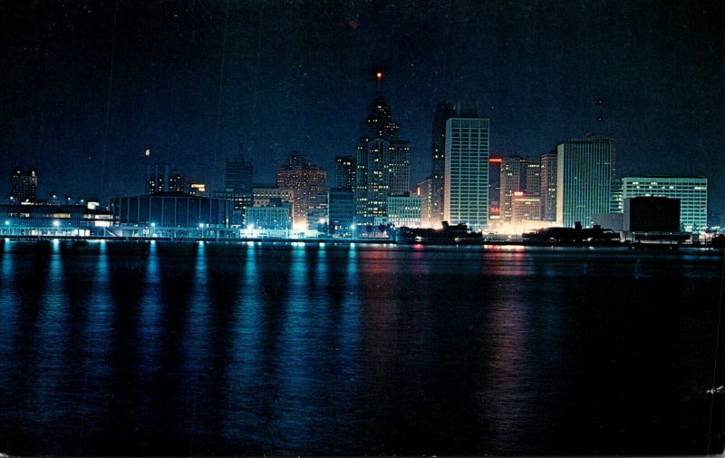 Michigan Detroit Skyline At Night