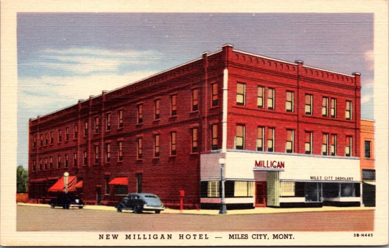 Linen Postcard Milligan Hotel in Miles City, Montana