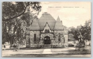 Framingham Massachusetts~Public Library~Statue in Front~1930s 