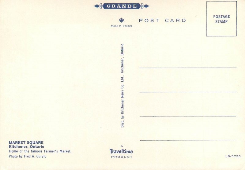 Postcard North America Canada Ontario Kitchener Market square 