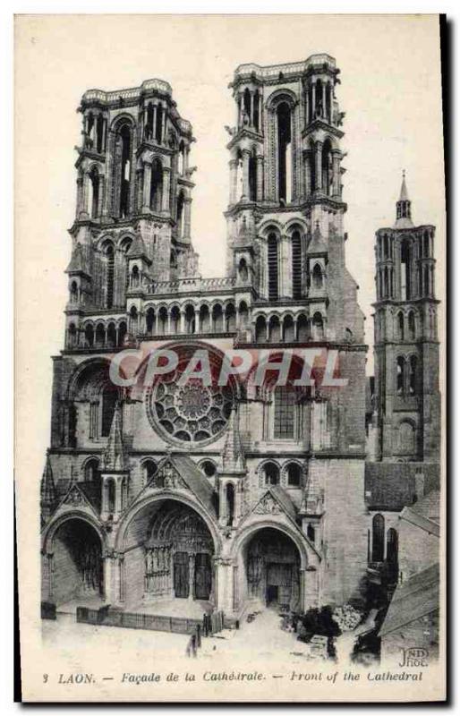 Old Postcard Laon Facade of the Cathedral