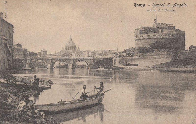 Rowing Boat Launched at Roma Castel St Angela Old Italy Postcard