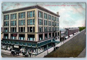 1913 Harris Emery Company Store Building Horse Carriage Des Moines Iowa Postcard