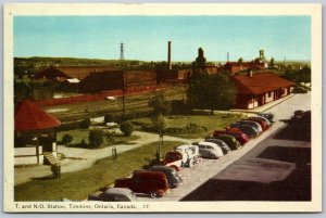 Postcard Timmins ONT c1950s T&NO Temiskaming & Northern Ontario Railway Station