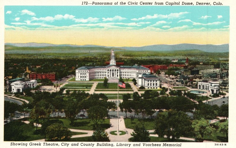 Denver CO-Colorado, Panorama Of The Civic Center Capitol Dome Vintage Postcard