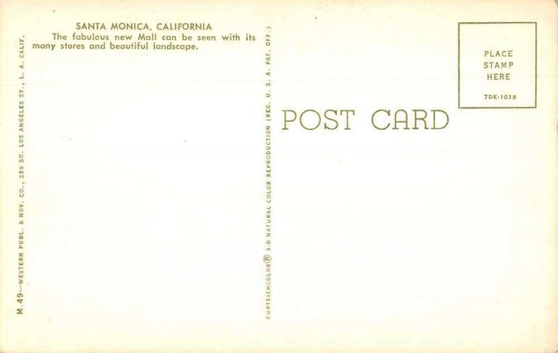 Santa Monica California Mall Fountain Vintage Postcard AA31400