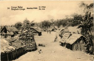 PC CPA BELGIAN CONGO, STANLEY FALLS, UN VILLAGE, VINTAGE POSTCARD (b12561)