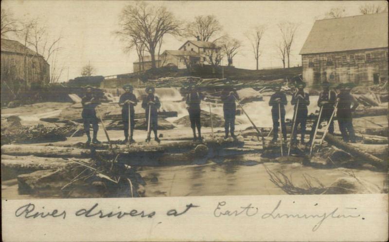 East Limington ME Rivers Drivers Logging Lumberjacks Real Photo Postcard c1905