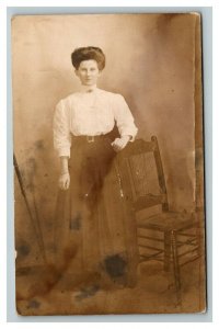 Vintage 1911 RPPC Postcard Studio Portrait Woman with Giant Hair