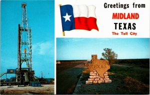 Postcard TX Greetings from Midland Texas The Tall City Oil Rig 1968 S53