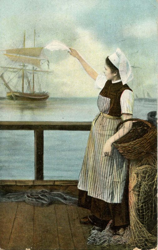 Dutch Lady Waving Farewell to Ship