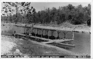 J46/ Henderson Arkansas RPPC Postcard c1950s Boat Dock Blue Waters Resort 168