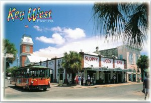 Key West - Sloppy Joe's Bar with trolley car - Florida postcard