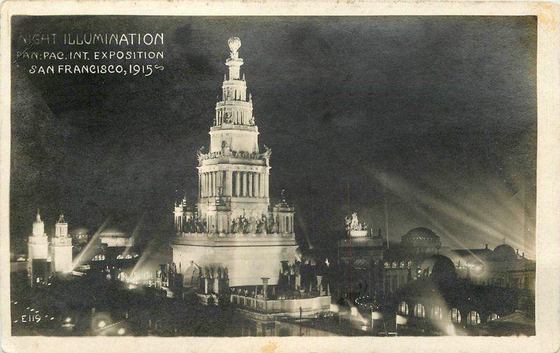 Night Illumination Pan Pac Exposition 1915 San Francisco California PPIE 7326