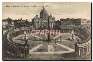 Old Postcard Basilica Di Roma S Pletro Con Plaza E Colonnato