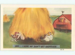 Pre-1980 Risque GIRL WITH GUY UNDER THE HAYSTACK AC7163@