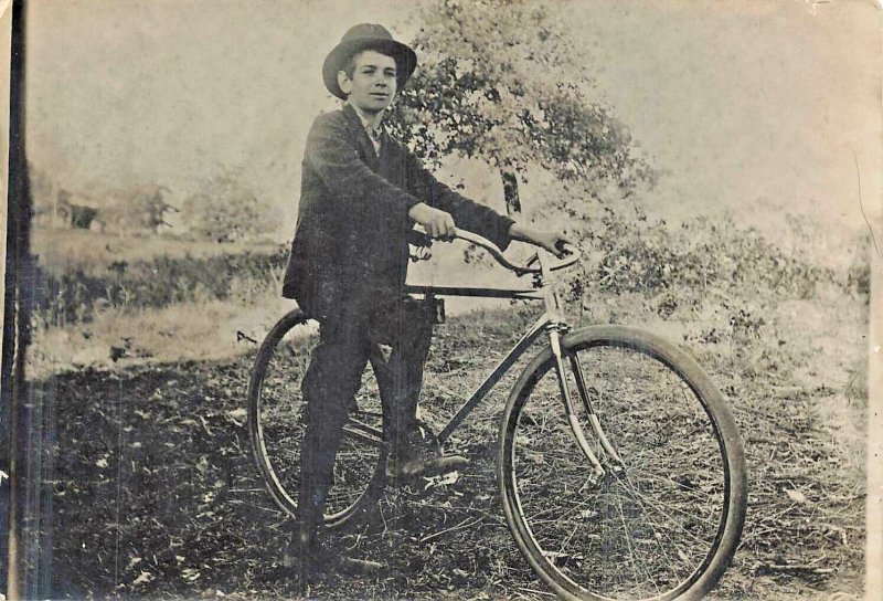 Proud Young MAN With Bicycle~1910S Real Photo Postcard