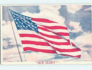 Pre-Linen patriotic LARGE USA FLAG-WAVING - OLD GLORY CAPTION HL6520