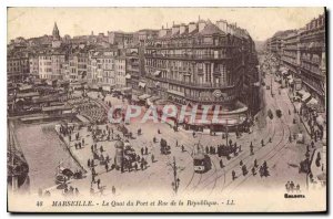 Old Postcard Marseille Quai du Port and Rue de la Republique Tramway