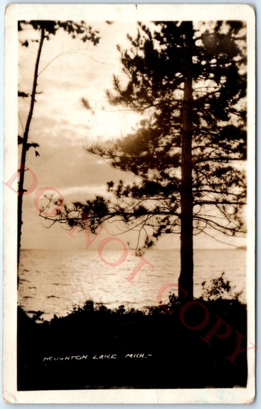 c1920s Houghton Lake, Mich. RPPC Sunrise Pine Tree Scenic MI Real Photo PC A138