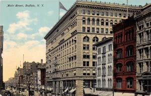 Buffalo New York~Main Street~People along Storefronts~Trolleys~Banks~Hotel~c1910