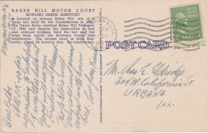 Kentucky Bowling Green Baker Hill Motor Court 1951 Curteich sk2159