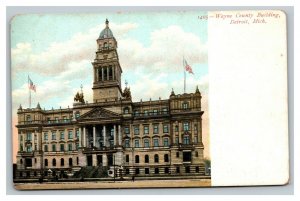 Vintage 1900's Postcard Flags Over Wayne County Building Detroit Michigan