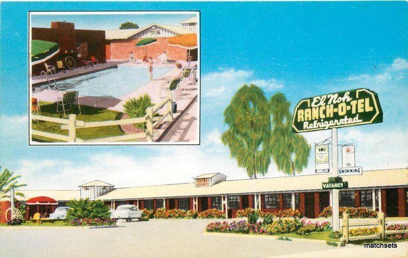 1962 El Noh Ranch O Tel El Centro Imperial Valley Roadside postcard 10686 autos