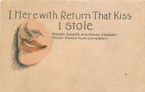 1909 Sweet Stolen kiss romance artist impression Postcard 22-6484