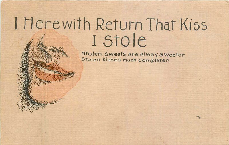 1909 Sweet Stolen kiss romance artist impression Postcard 22-6484