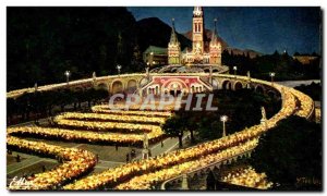 Modern Postcard Lourdes The Baslilque and Torchlight Procession