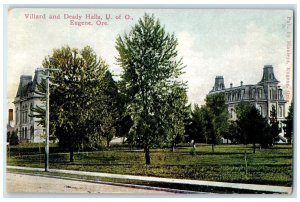 C1950 Villard & Deadly Halls U Of O Buildings Roadside Eugene Oregon OR Postcard