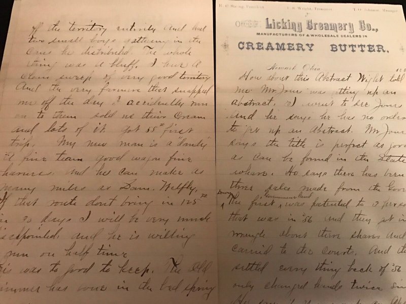 Orig 1888 The Licking Creamery Co. Newark OH  Letterhead Correspondence 5 Pages