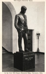 Will Rogers Memorial Statue The New Building Claremore Oklahoma Vintage Postcard