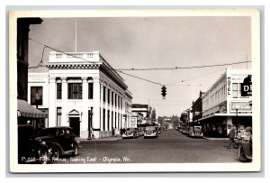 RPPC Fifth Ave Street View Coca Cola Sign Olympia WA Washington UNP Postcard R18