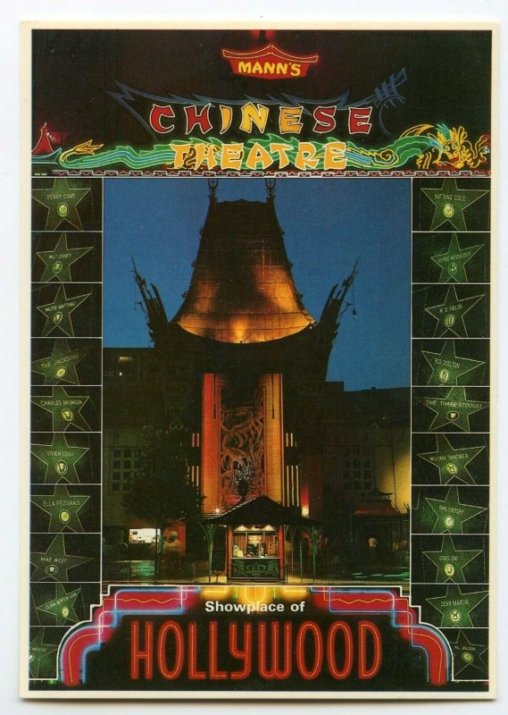 Postcard Mann's Chinese Theater Night View Hollywood CA Continental View Card